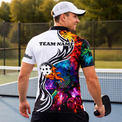 Custom Pickleball Polo Shirt Flame Ball Graphic Personalized Name Team Sports Shirt Breathable Performance