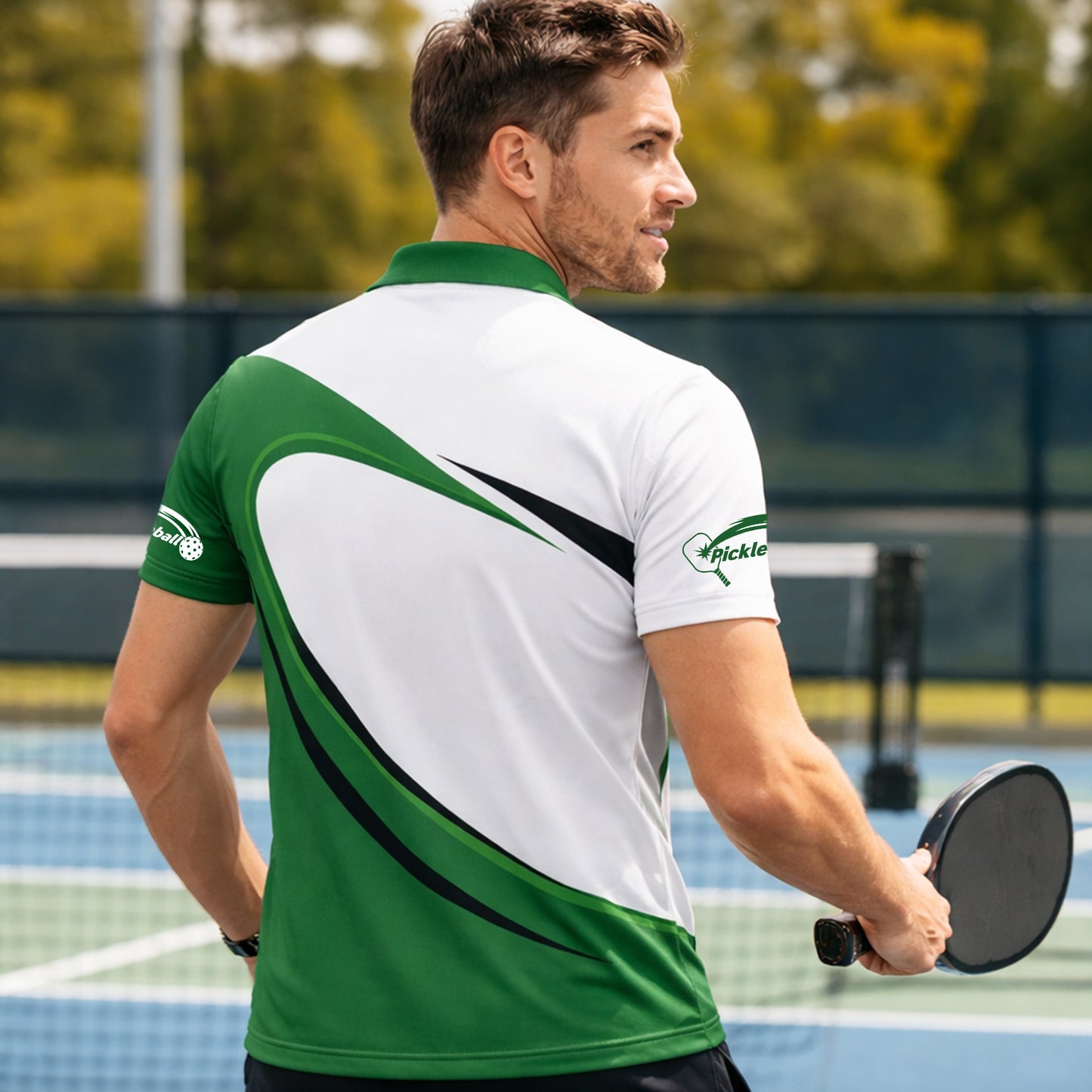 Pickleball Polo Shirt Custom Name Green White Heart Paddle Ball Sports Shirt Gift