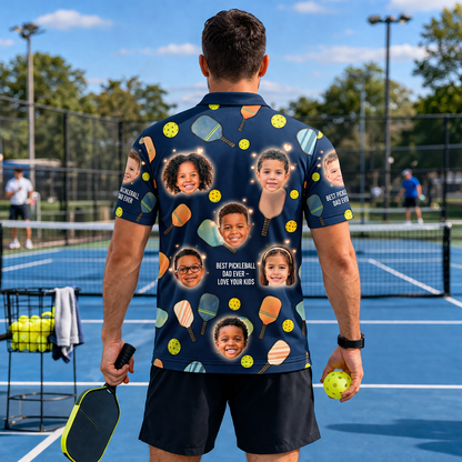 Best Pickleball Dad Ever Custom Kids Face Polo Navy