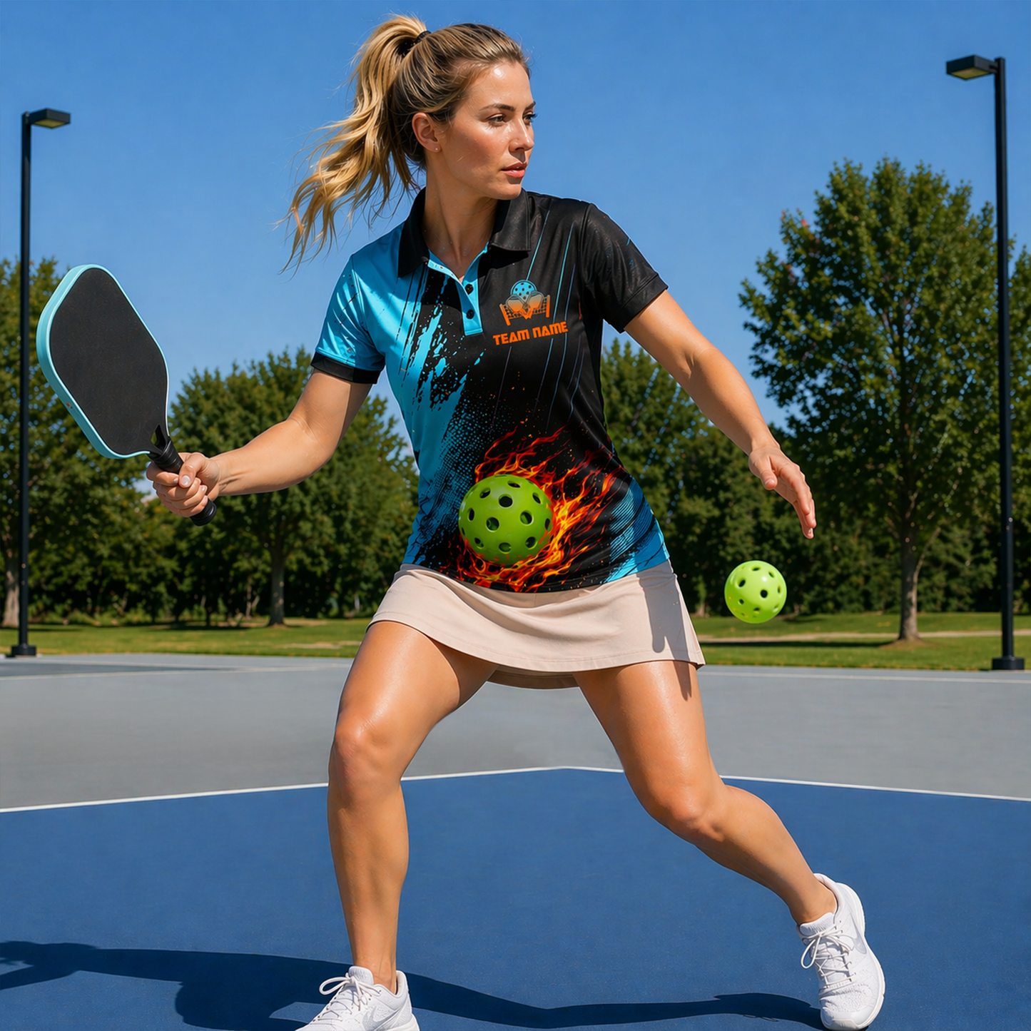 Flaming Pickleball Polo Shirt Custom Team Name