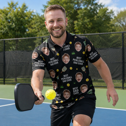 Best Pickleball Dad Ever Custom Kid Face Polo Black