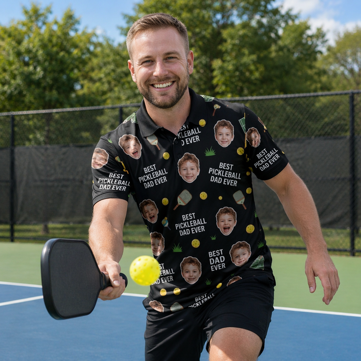 Best Pickleball Dad Ever Custom Kid Face Polo Black