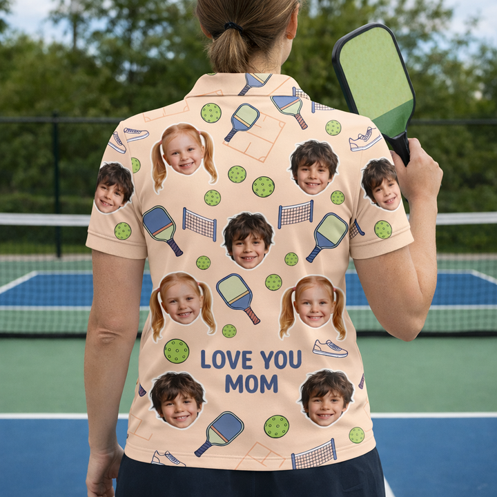Love You Mom Custom Kids Photo Pickleball Polo Peach