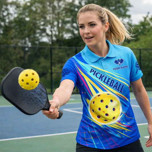 Personalized Pickleball Polo Shirt Custom Name Breathable Sport Performance Shirt
