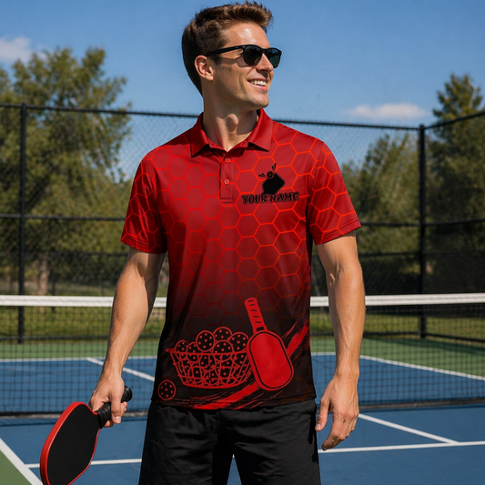 Custom Pickleball Red Hex Polo Shirt