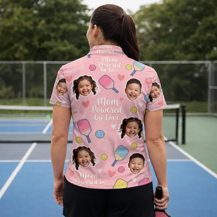 Mom Powered by Love Pickleball Custom Photo Polo Pink