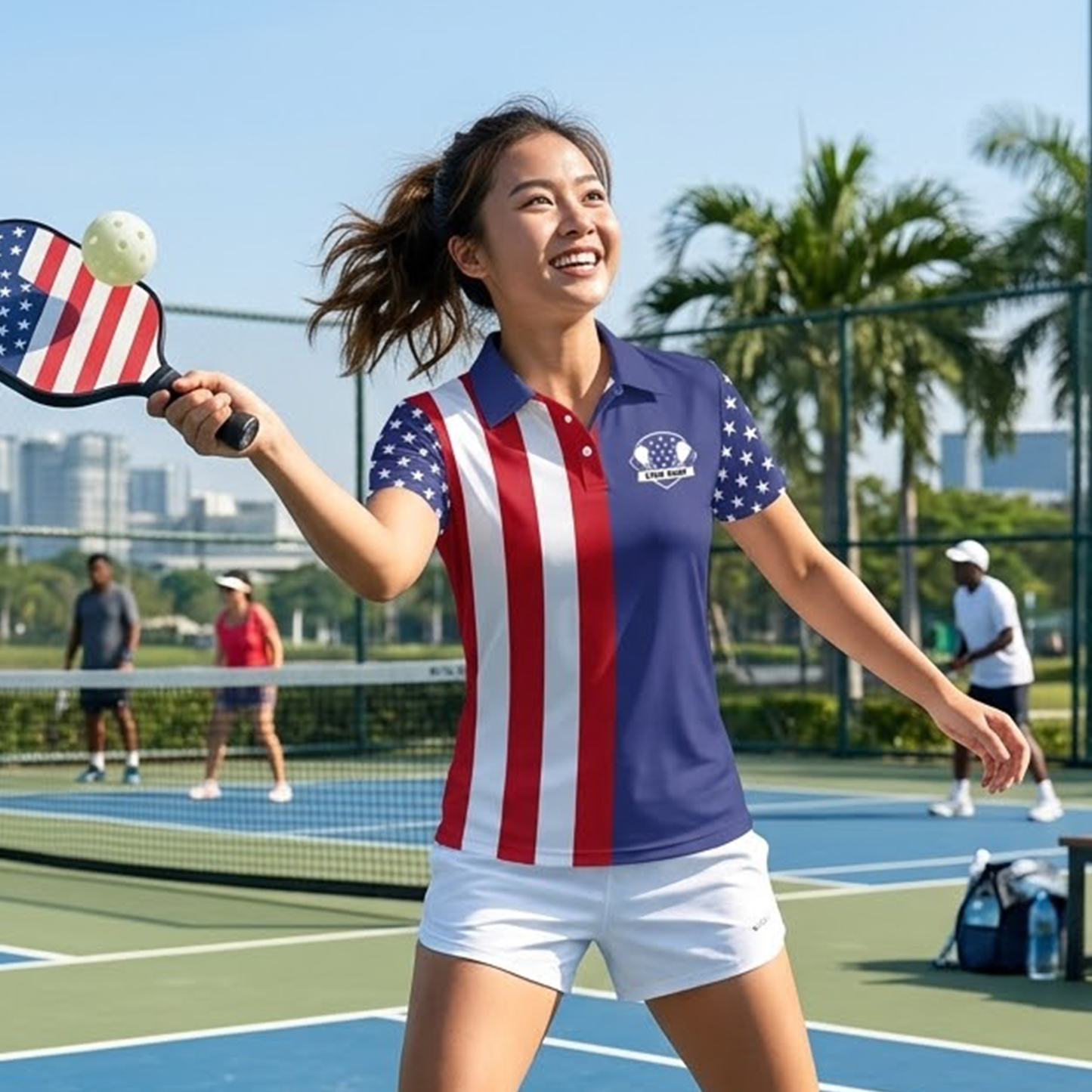 Patriotic Pickleball Polo Shirt Custom Name USA Flag Performance Short Sleeve Unisex