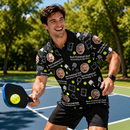 Best Pickleball Dad Custom Kids Photo Polo Black