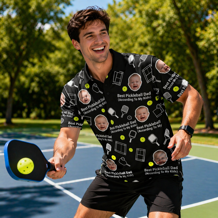 Best Pickleball Dad Custom Kids Photo Polo Black