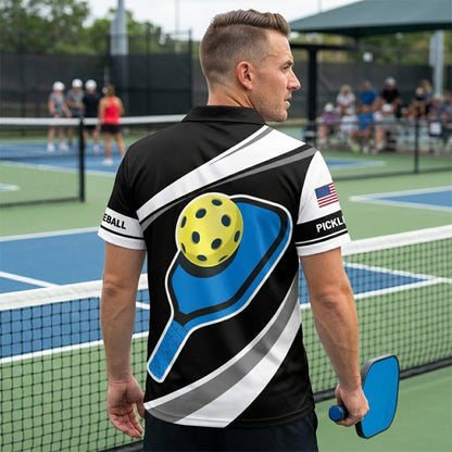 Pickleball Polo Shirt Personalized Name Unisex Black White Paddle Ball Graphic Performance Polo