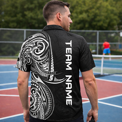 Personalized Pickleball Polo Shirt Tribal Black White Custom Name Team Sport Shirt