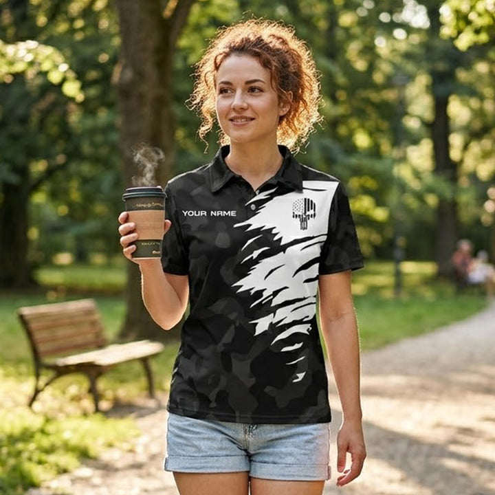 Custom Name Pickleball Polo Shirt Black Camo Happy People Play Pickleball Performance Shirt