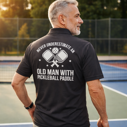Pickleball Polo Shirt Funny Old Man Quote Argyle Pattern Performance Short Sleeve Shirt