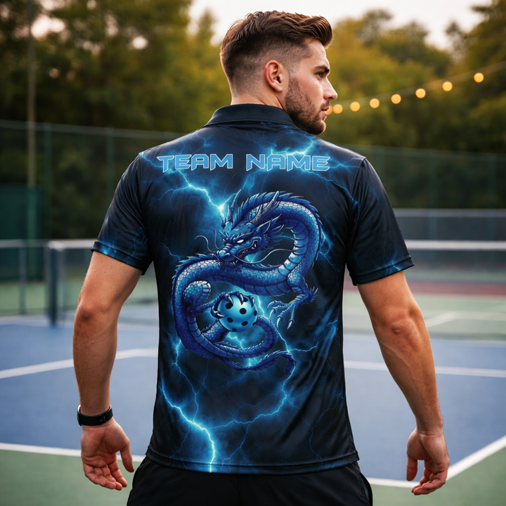 Custom Dragon Pickleball Polo Shirt Lightning Personalized Name Team Polo Unisex Performance Shirt
