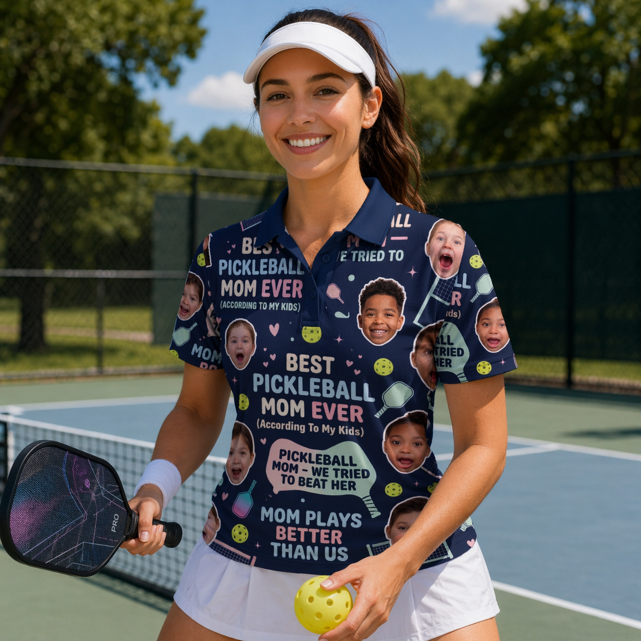 Funny Pickleball Mom Custom Face Navy Polo Shirt