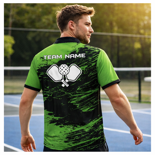 Custom Name Pickleball Polo Shirt Green Black Performance Team Jersey Unisex