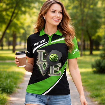 Personalized Pickleball Polo Shirt Love Paddle Design Custom Name Breathable Sports Shirt