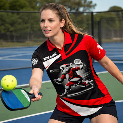 Christmas Pickleball Polo Shirt Custom Name Santa Player Red Black Sports Shirt Gift