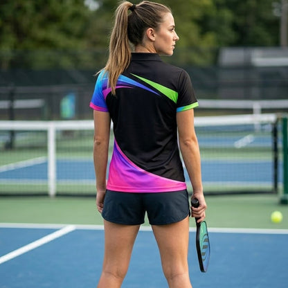 Personalized Pickleball Polo Shirt Neon Heart Player Graphic Custom Name Performance Polo for Women