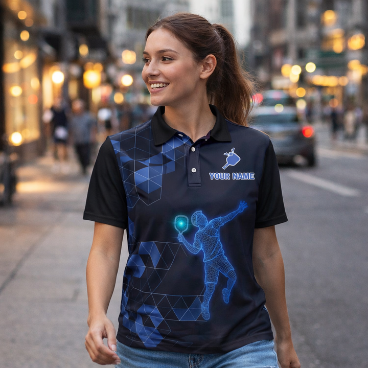 Custom Name Pickleball Polo Shirt 3D Neon Player Performance All Over Print Team Shirt