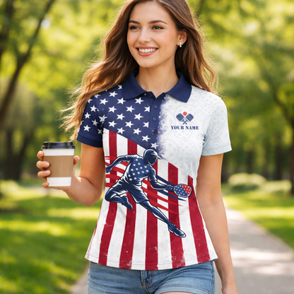 Women's Custom Pickleball Polo Shirt American Flag