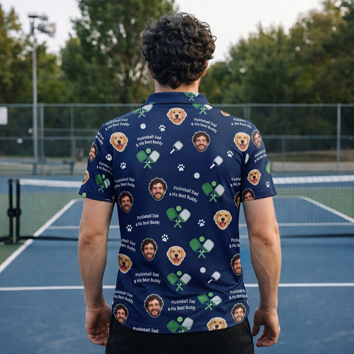 Custom Photo Pickleball Dad & Dog Polo Shirt Navy