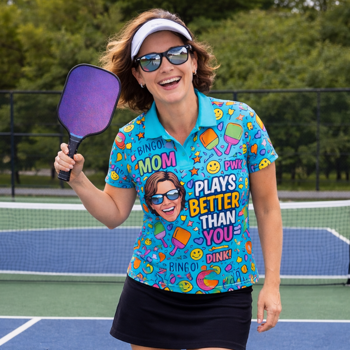 Womens Pickleball Polo Shirt Mom Plays Better Than You