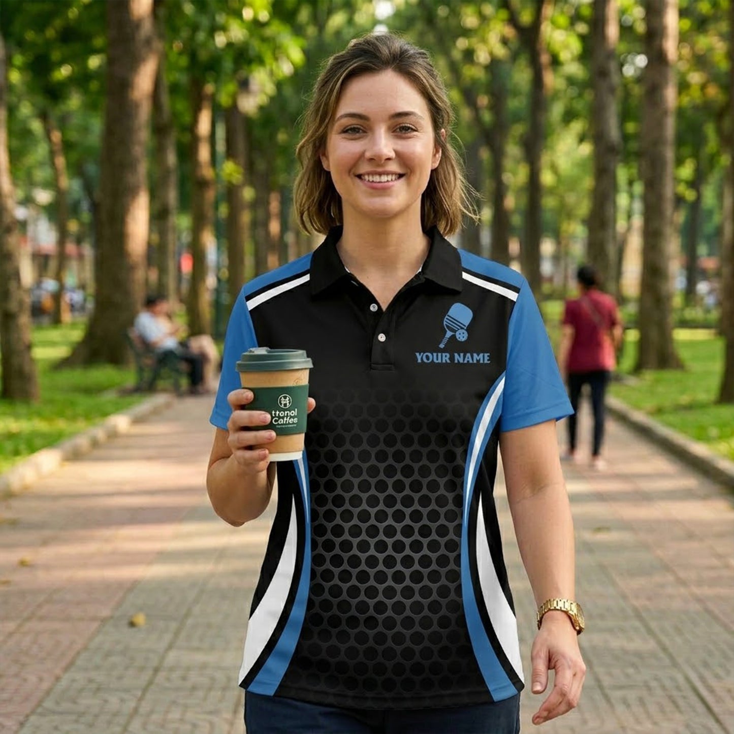 Custom Pickleball Polo Shirt Personalized Team Name Performance Black Blue Shirt Unisex
