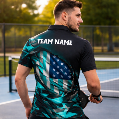 Personalized Pickleball Polo Shirt USA Flag Style Custom Name Team Shirt Breathable Performance Top