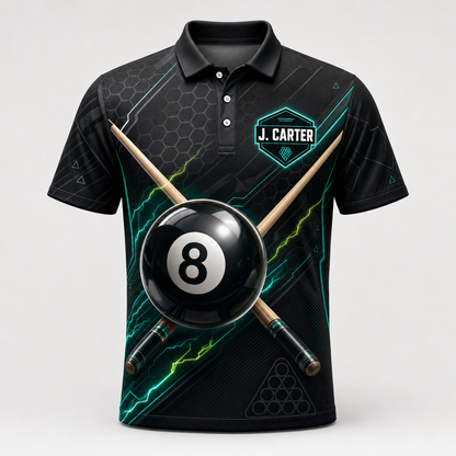 Custom 8‑Ball Billiards Team Polo — Add Team & Player Name - Hero