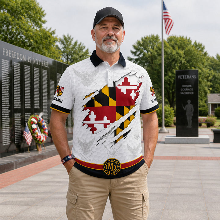 Maryland Flag Eagle Veteran Polo - Lifestyle 2
