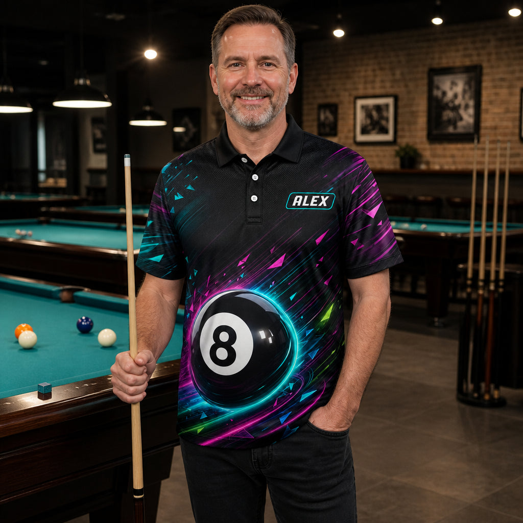 Custom Neon 8-Ball Billiards Team Polo – Team Name & Player Name - Lifestyle 1