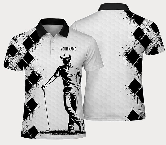 Pickit Custom Name Golf Polo Shirt Black White