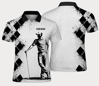Pickit Custom Name Golf Polo Shirt Black White