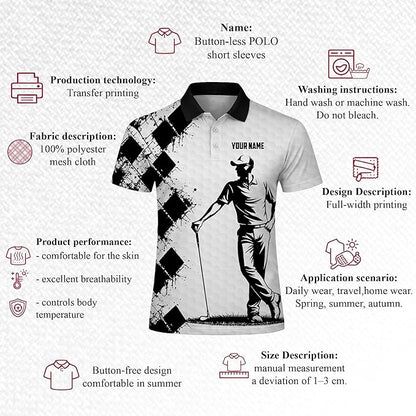 Pickit Custom Name Golf Polo Shirt Black White