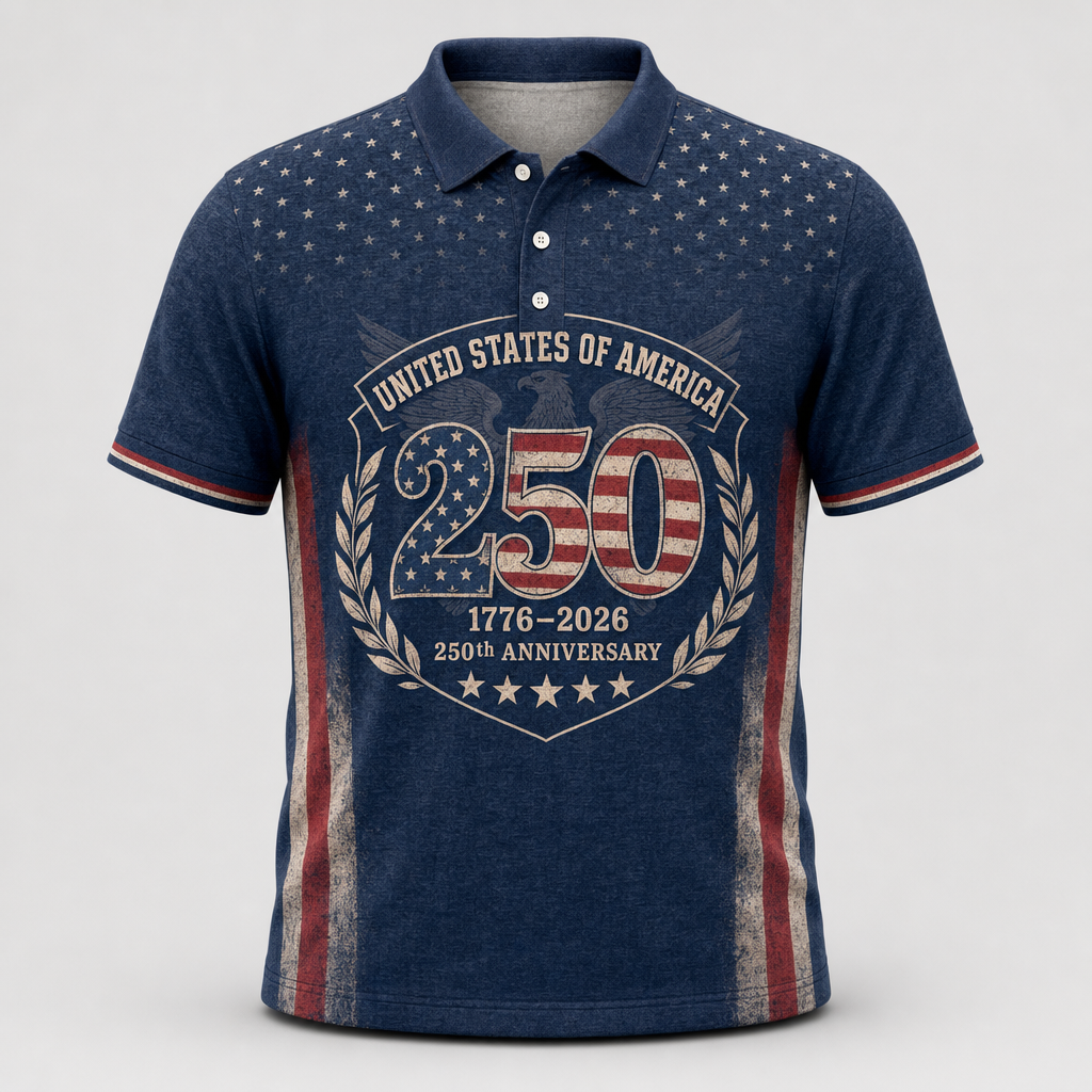 UNITED STATES OF AMERICA • 250 • 1776–2026 • 250th Anniversary - Polo shirt - All over printed 83a14275-098b-4cac-b12f-000ada6e097c.png
