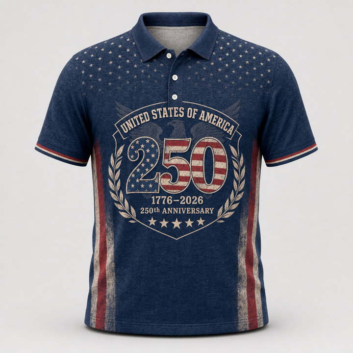 UNITED STATES OF AMERICA • 250 • 1776–2026 • 250th Anniversary - Polo shirt - All over printed 83a14275-098b-4cac-b12f-000ada6e097c.png