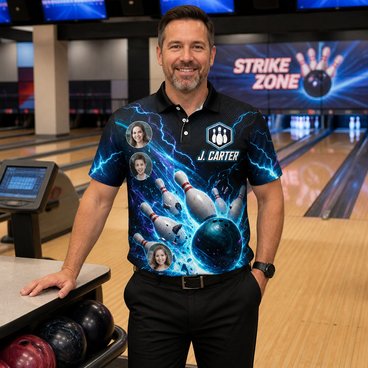 Electric Strike Bowling Polo – Custom Team & Name - Lifestyle 2