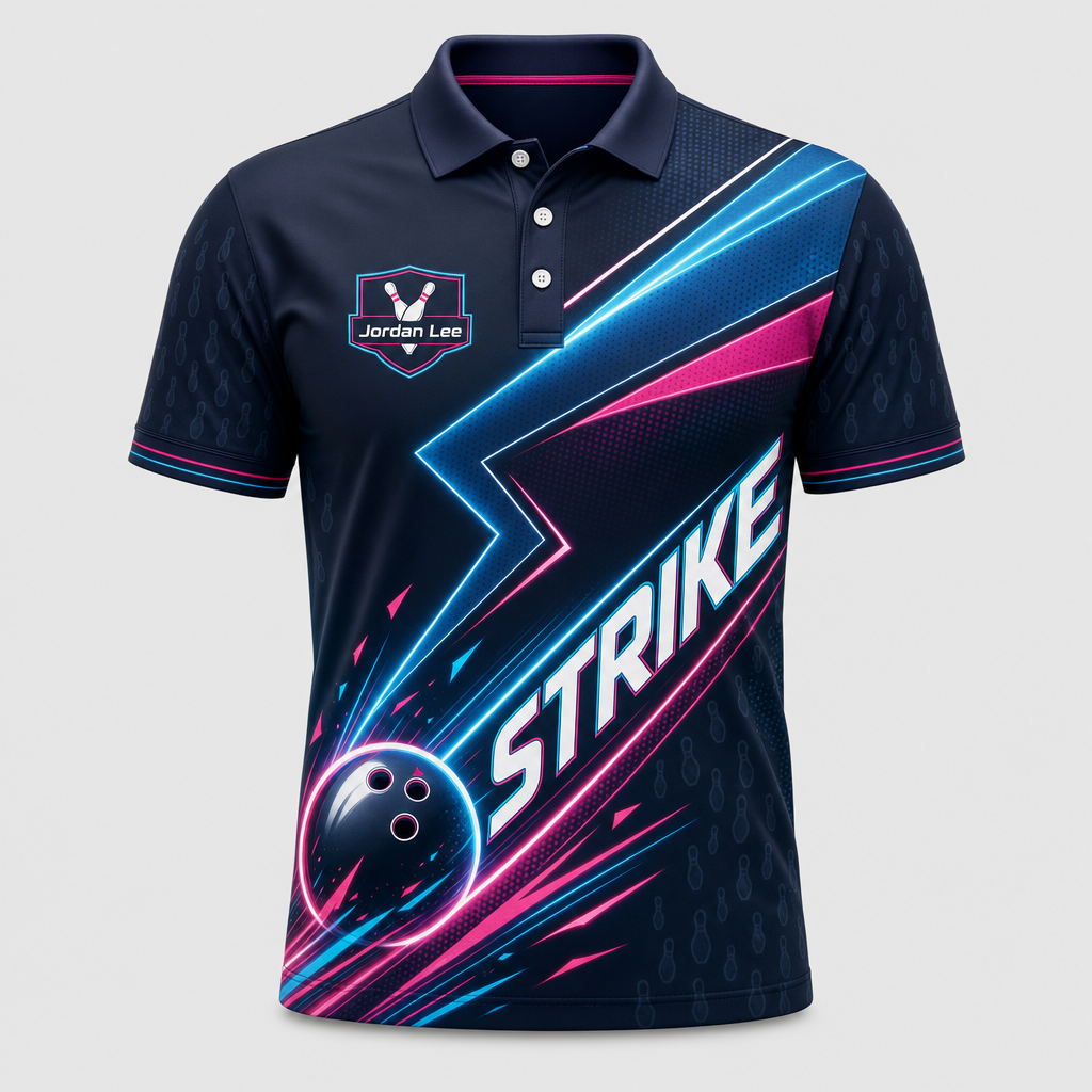 Custom Bowling STRIKE Neon AOP Polo - Hero