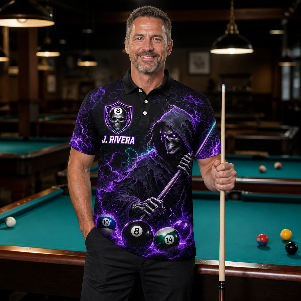 Grim Reaper Pool Team Polo — Custom Team & Player Name - Lifestyle 1
