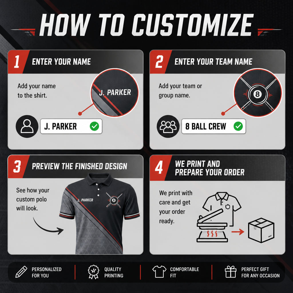 Custom Billiards Team Polo – Player Name + Team Name - How to customize