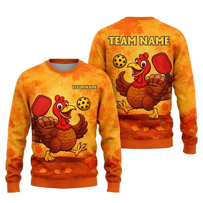 Funny Turkey Pickleball Polo Shirt Custom Name Team Shirt Thanksgiving Pickleball Outfit Breathable Mesh Top