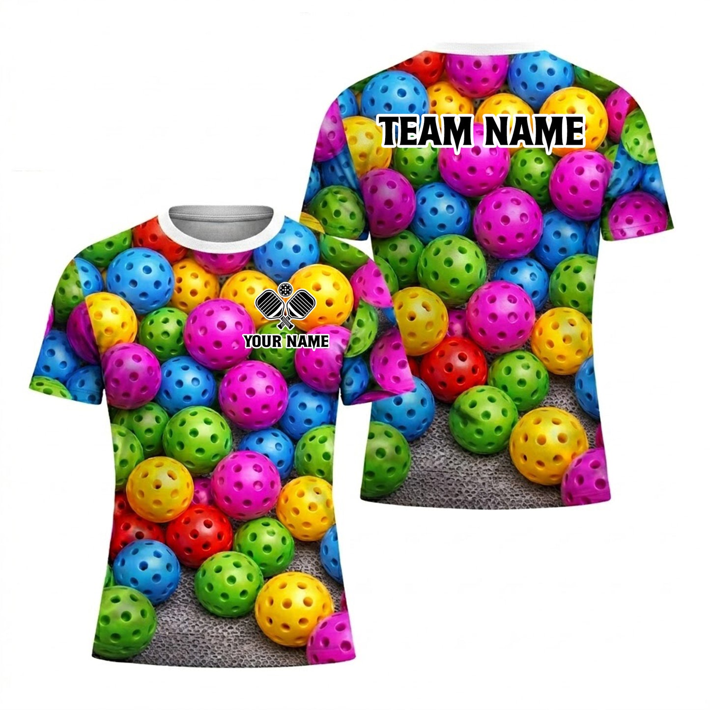 Personalized Pickleball Polo Shirt for Men, Custom Name & Team Colorful Pickleball Balls 3D Print Short Sleeve Golf Polo