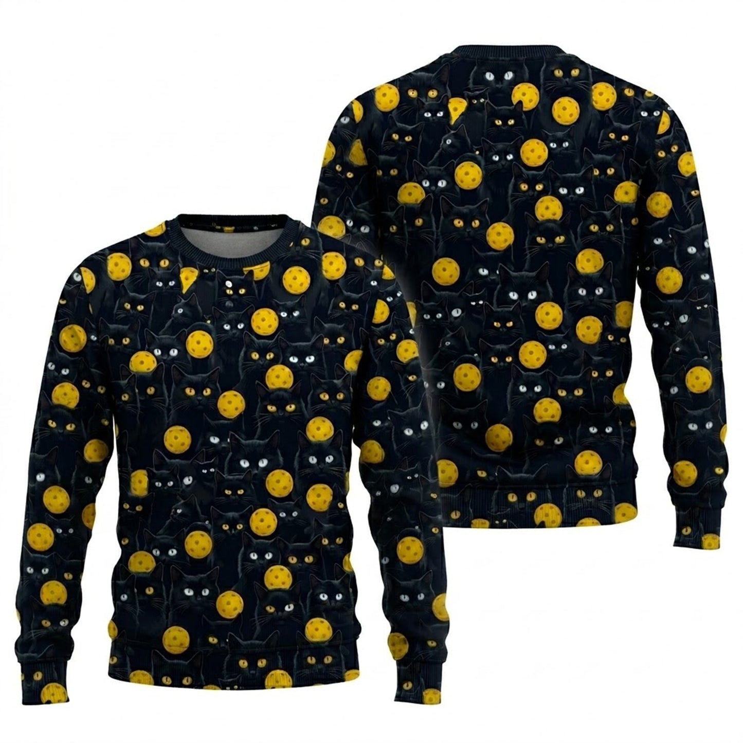 Black Cat Pickleball Polo Shirt Funny Cat Lover Sports Shirt All Over Print Breathable Athletic Tee