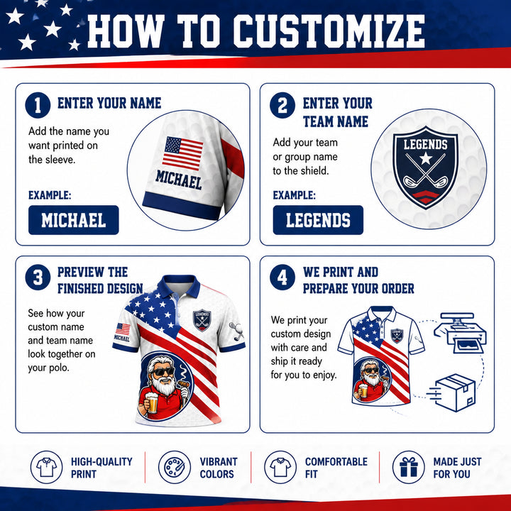 Patriotic Golfer AOP Polo – Personalized Sleeve Name - How to customize