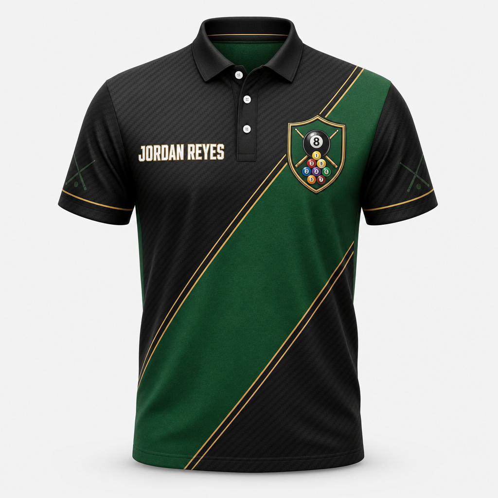 Custom Billiards Team AOP Polo – Player Name Front, Team Name Back - Hero