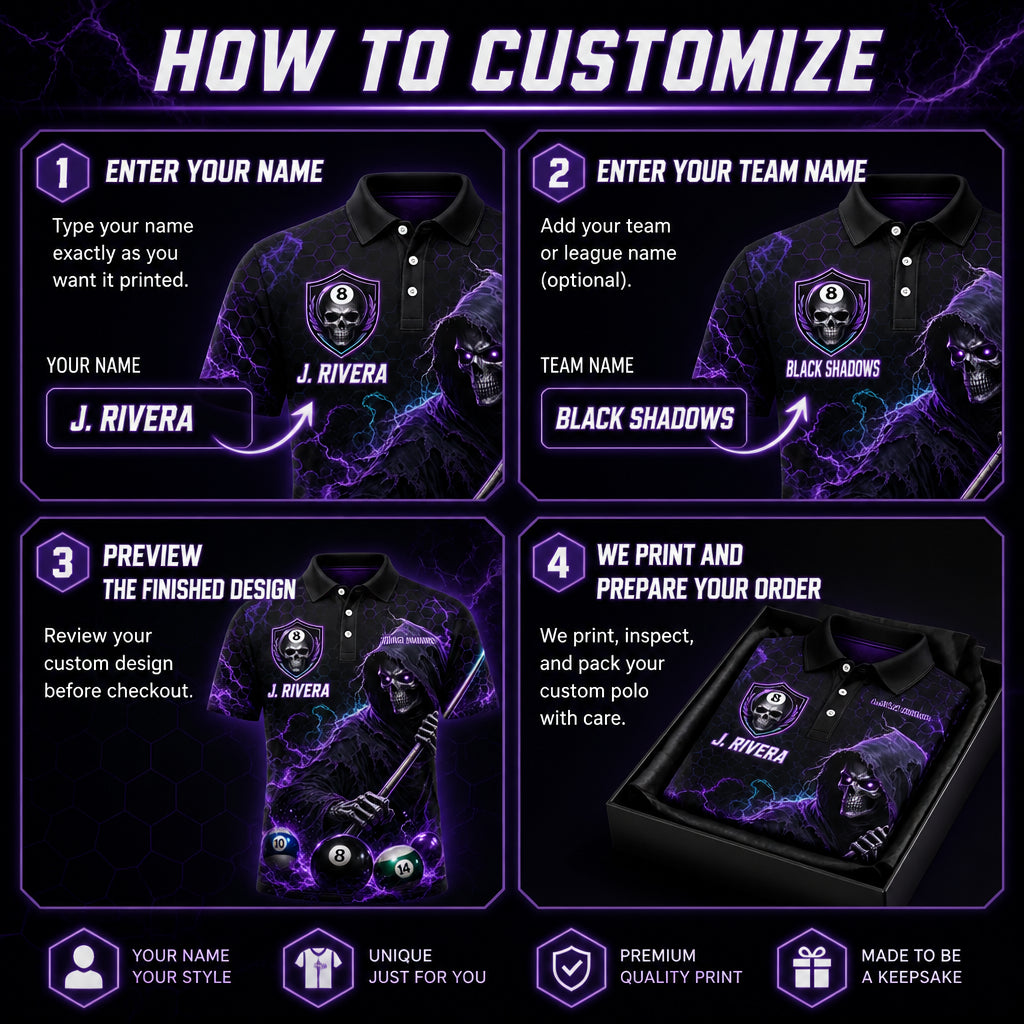 Grim Reaper Pool Team Polo — Custom Team & Player Name - How to customize