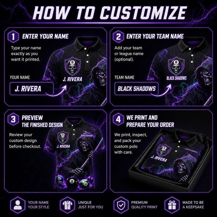 Grim Reaper Pool Team Polo — Custom Team & Player Name - How to customize