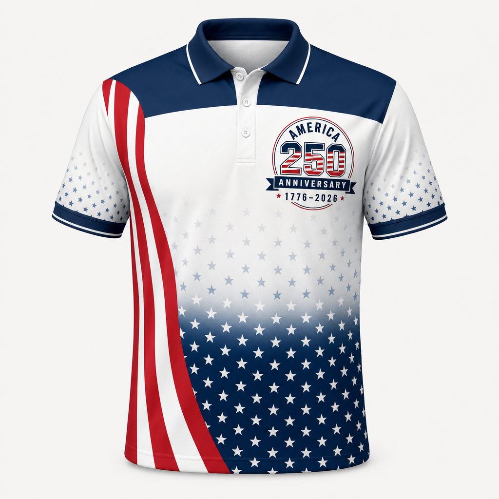 America 250th Anniversary Flag Crest AOP Polo (1776–2026) - Hero