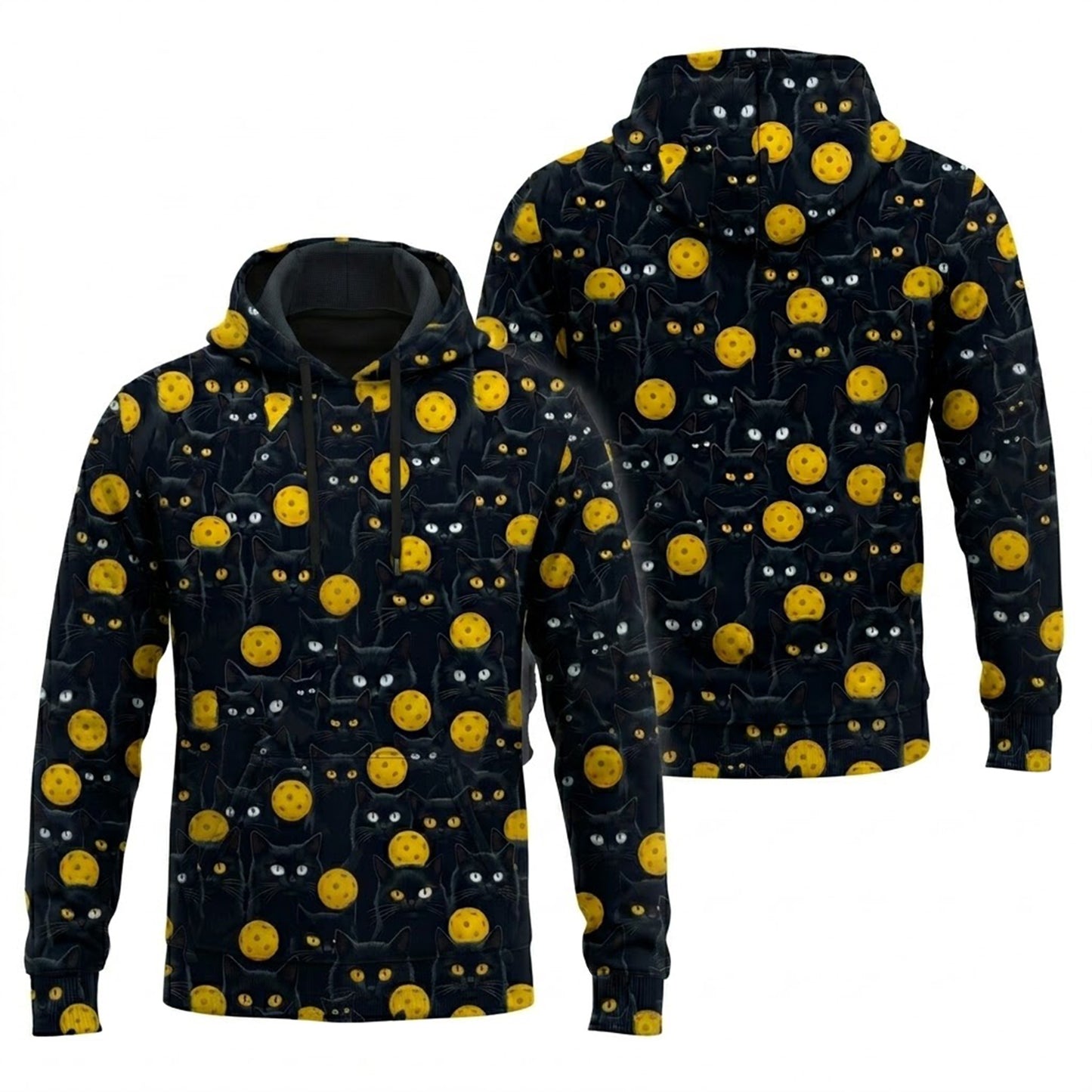 Black Cat Pickleball Polo Shirt Funny Cat Lover Sports Shirt All Over Print Breathable Athletic Tee